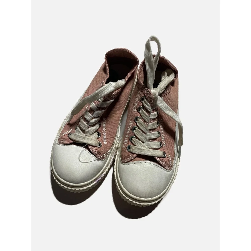 BCBG Girls Sneakers Kids Size 12 Pink Canvas Logo Lace Up Casual Sporty Shoes